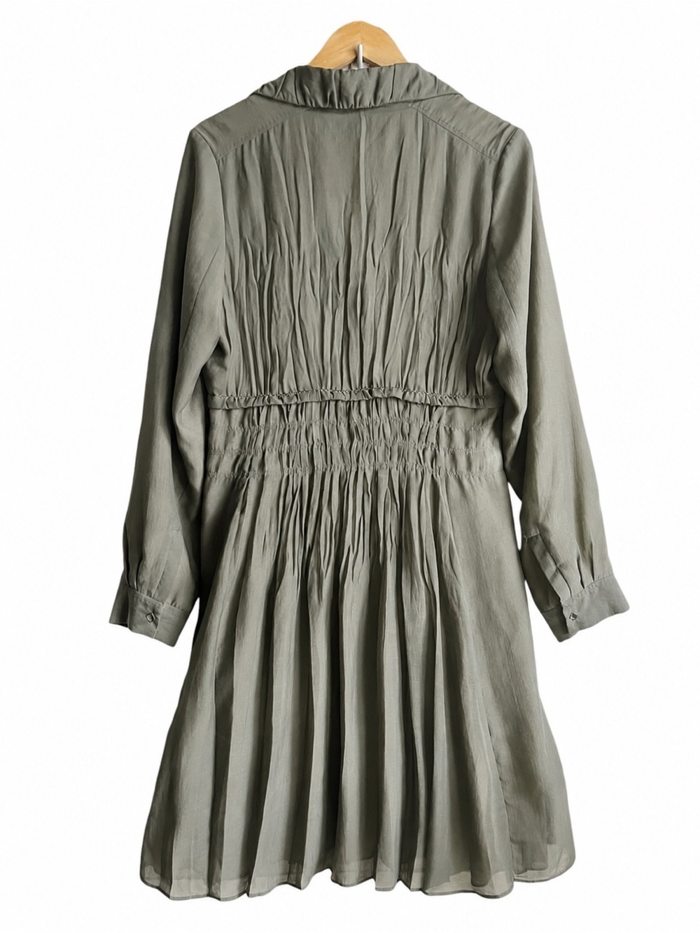Elie Tahari Olive Brown Pleated Snap Front Shirt Dress Medium - Picture 6 of 11